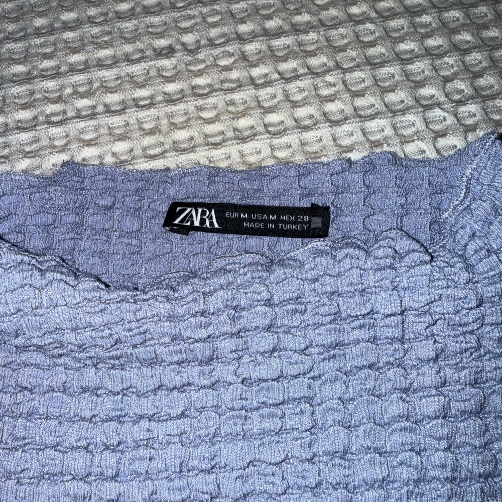 Zara Soft Blue Textured Blouse